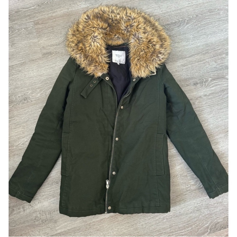 🔥 Zara Khaki Faux Fur Hooded Parka XS Winter Puffer Coat | Military Green Jacket - Picture 5 of 10
